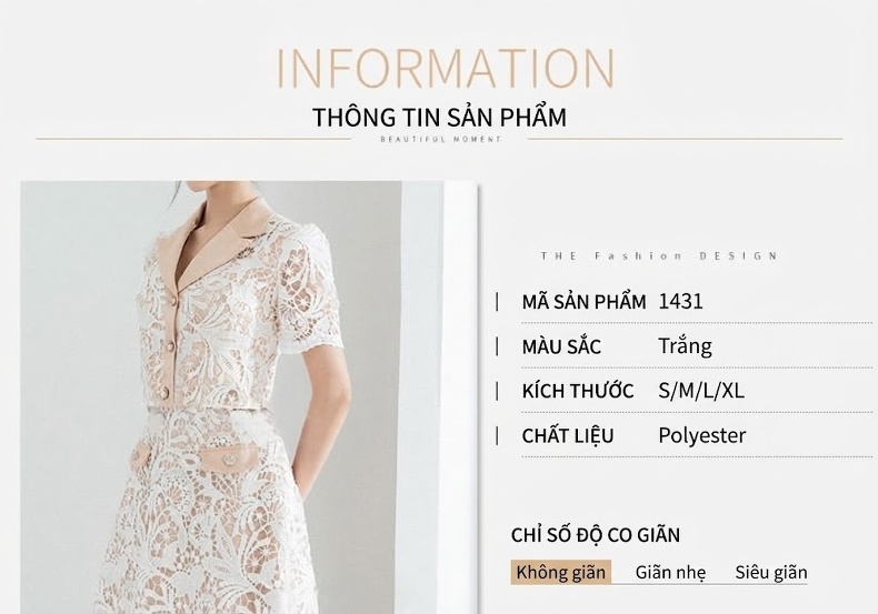 Set Bộ Áo Vest Lửng Tay Ngắn và Chân Váy Ren Nữ Tính Màu Trắng, Kem chi tiết 1