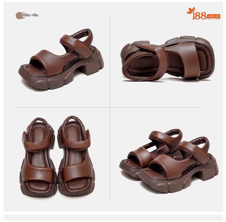 Giày Sandal Cao Gót Nữ Hở Ngón Da Bò Quai Hậu Đế Bệt Gót Cao 7cm - 8cm Màu Đen, Nâu chi tiết 15