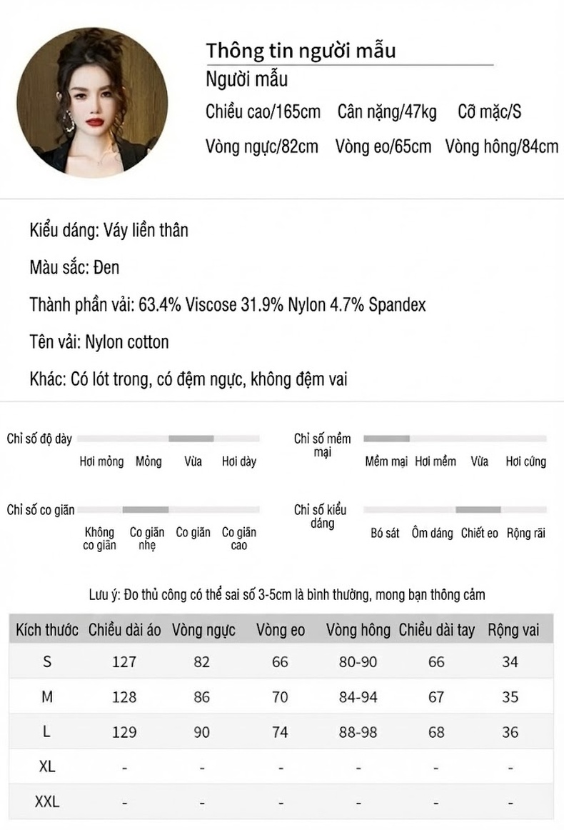 Váy Đầm Dài Nữ Cổ chữ Vuông Tay Lưới Bồng Phong Cách Hepburn Kiểu Dáng Đuôi Cá Màu Đen chi tiết 2