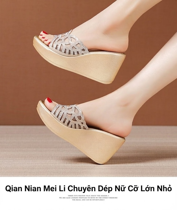 Dép Lê Nữ Đế Xuồng Quai Trong Suốt Đính Đá Chiều Cao Đế Khoảng 6cm Màu Bạc, Đen chi tiết 12
