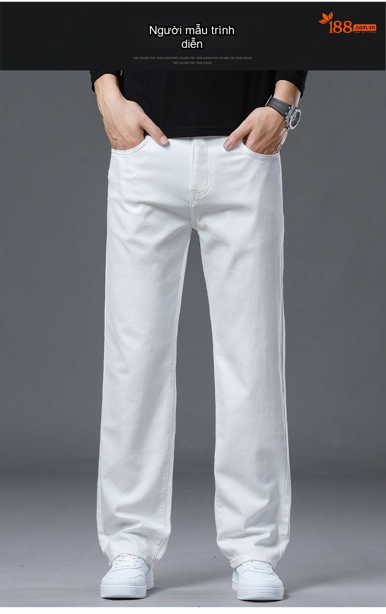 Quần Jean Dài Nam Ống Rộng Cotton Dáng Thường Màu Trắng, Đen chi tiết 15