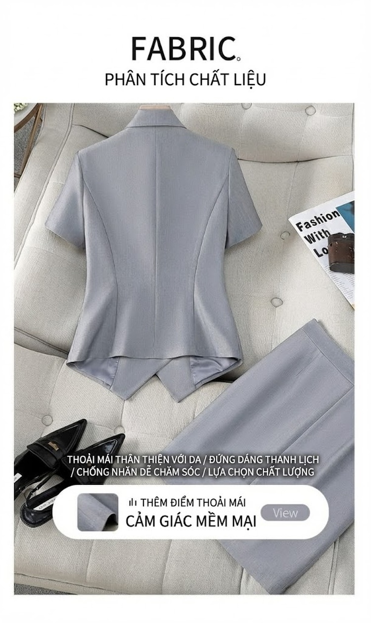 Bộ Vest Công Sở Nữ Tay Ngắn Quần Dài Màu Đen, Xám chi tiết 6