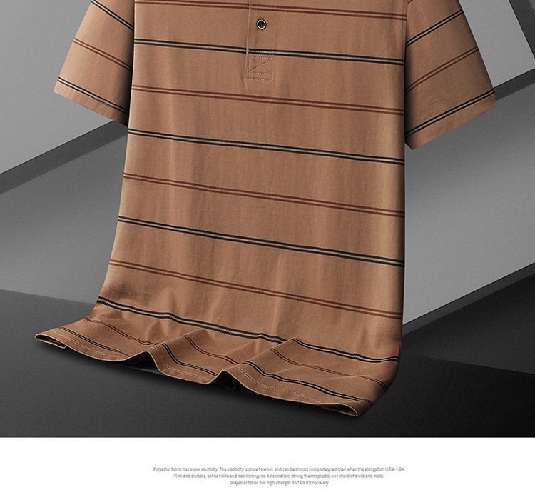 Áo Polo Sọc Tay Ngắn Nam Cỡ Lớn Thoáng Mát Màu Xanh Navy, Xanh Rêu, Nâu chi tiết 12