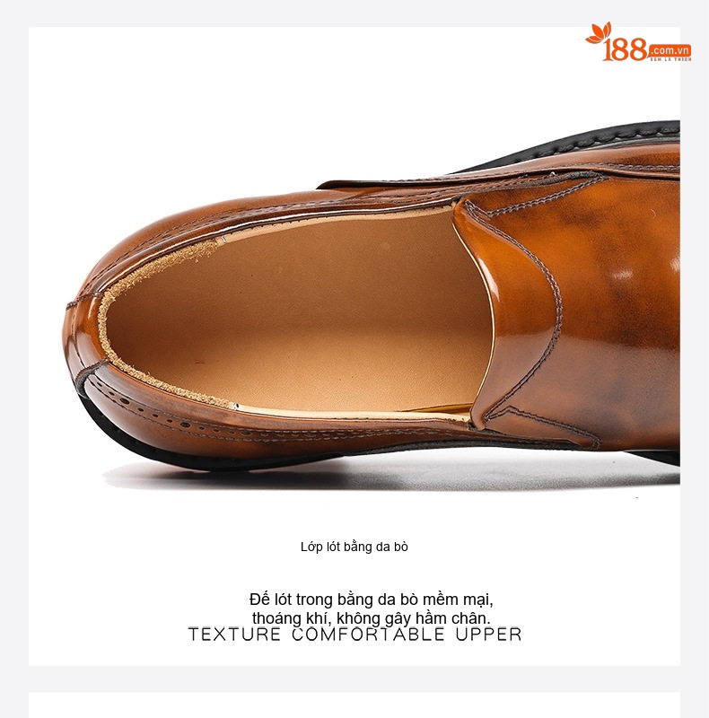 Giày Lười Nam Da Bò Bóng Chiều Cao Đế Khoảng 4cm Màu Đen, Nâu chi tiết 4