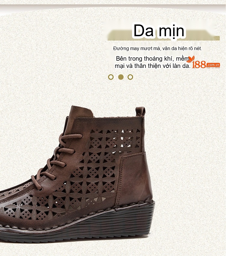 Boot Nữ Cổ Cao Da Mờ Khoét Lỗ Thoáng Khí Chiều Cao Đế Khoảng 4cm Màu Nâu, Xám chi tiết 3