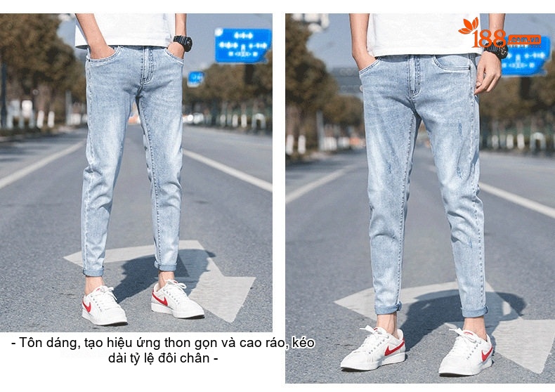 Quần Jean Nam Dáng Slim Fit Ống Lửng Phong Cách Casual Màu Xanh chi tiết 48