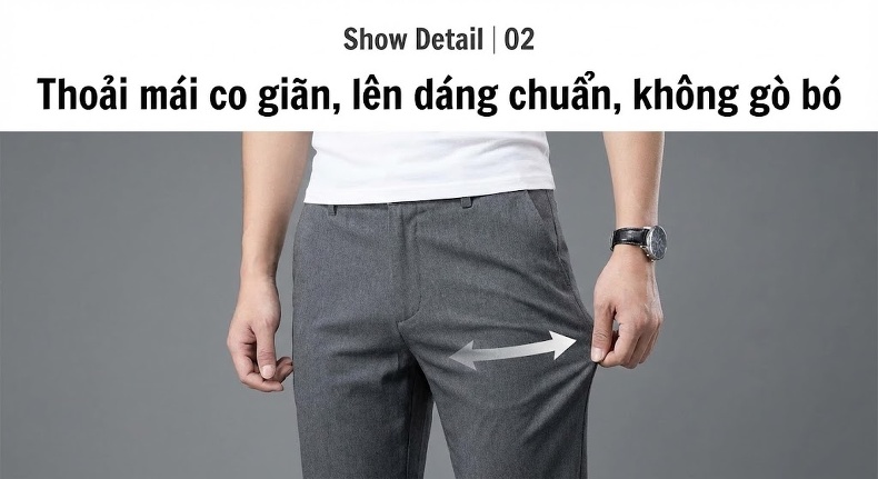 Quần Âu Nam Dáng Suông Co Giãn Thoải Mái Phong Cách Công Sở Màu Đen, Xám, Xanh Navy chi tiết 6