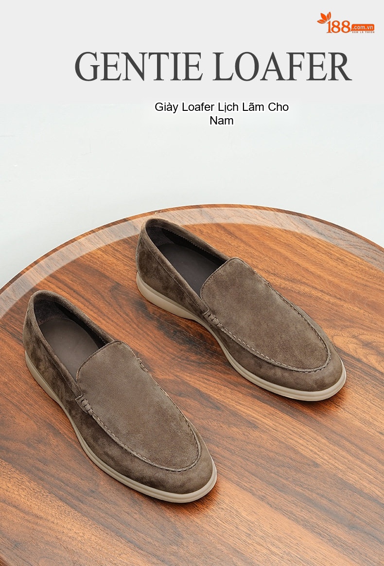 Giày Lười Nam Da Cừu Chiều Cao Đế Khoảng 3cm Màu Nâu, Xám, Xanh Navy chi tiết 1