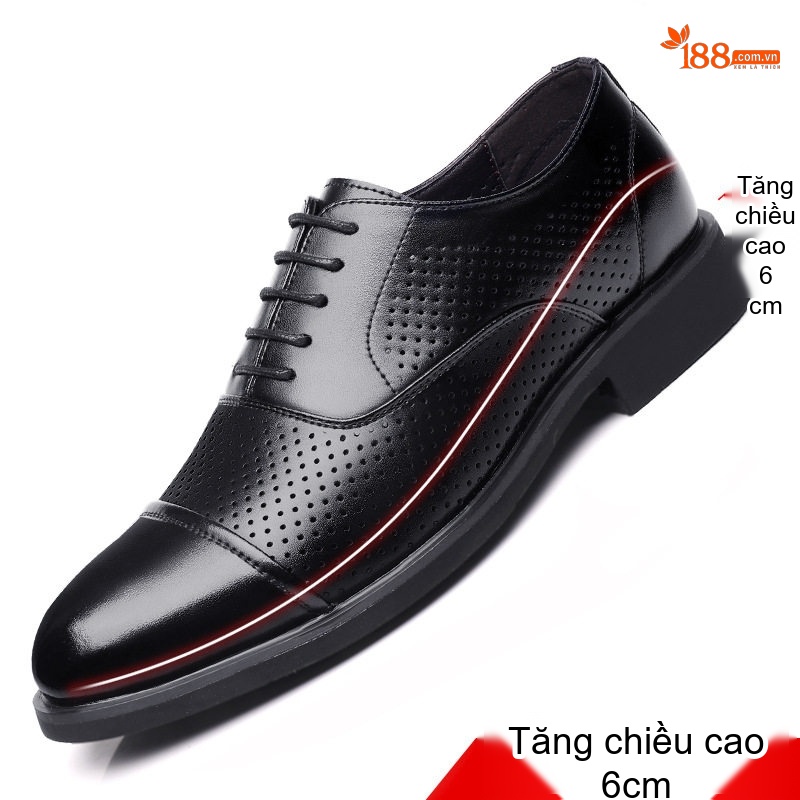 Giày Tây Buộc Dây Nam Da Bò Tăng Chiều Cao 6cm Phong Cách Anh Quốc Màu Đen, Nâu