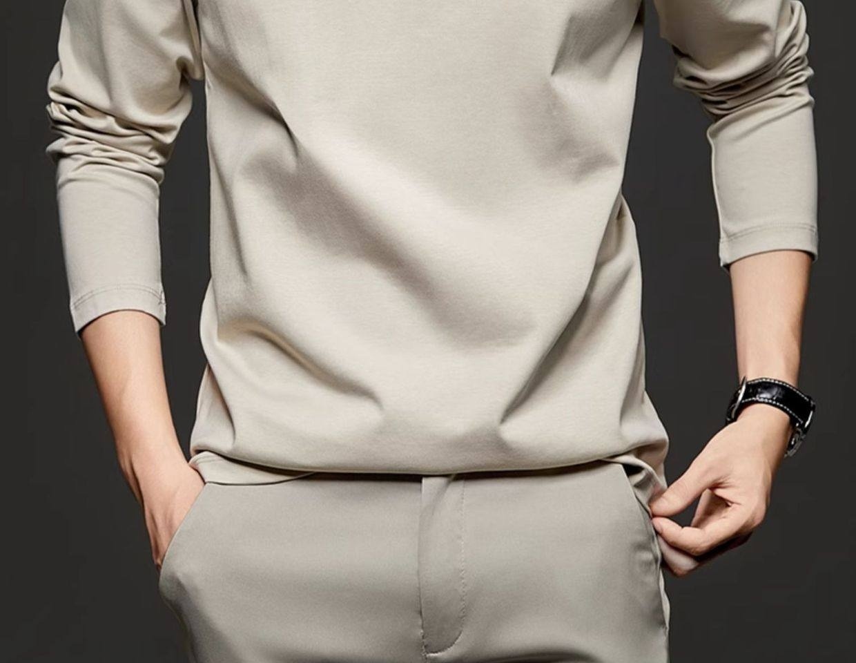 Áo Thun Dài Tay Nam Cotton Lụa Mềm Mại Form Rộng Màu Xanh Navy, Xám, Đen, Nâu chi tiết 25