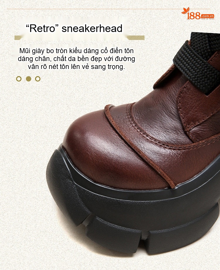 Boot Nữ Da Bò Cổ Cao Thắt Dây Phong Cách Âu Mỹ Chiều Cao Đế Khoảng 6cm Màu Đen, Nâu chi tiết 4