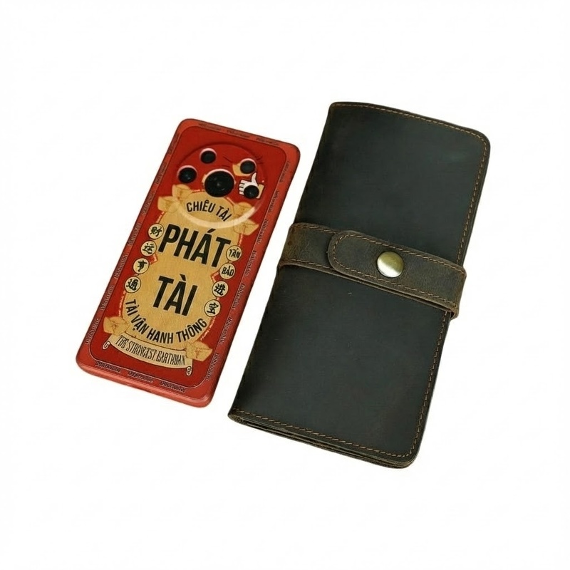 Ví Dài Nam Da Bò Sáp Khóa Gài Nhiều Ngăn Phong Cách Retro Màu Nâu, Xám, Xanh... chi tiết 6