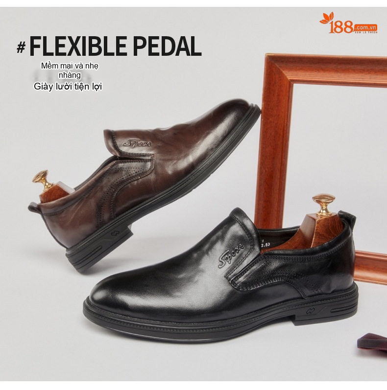 Giày Lười Nam Da Bóng Thoáng Khí Chống Trượt Chiều Cao Đế Khoảng 3cm Màu Đen, Nâu chi tiết 2
