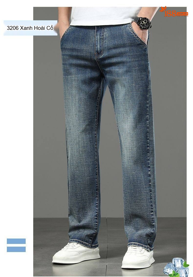 Quần Jeans Dáng Suông Nam Ống Đứng Lớn Tuổi Trung Niên Màu Xanh Dương chi tiết 20