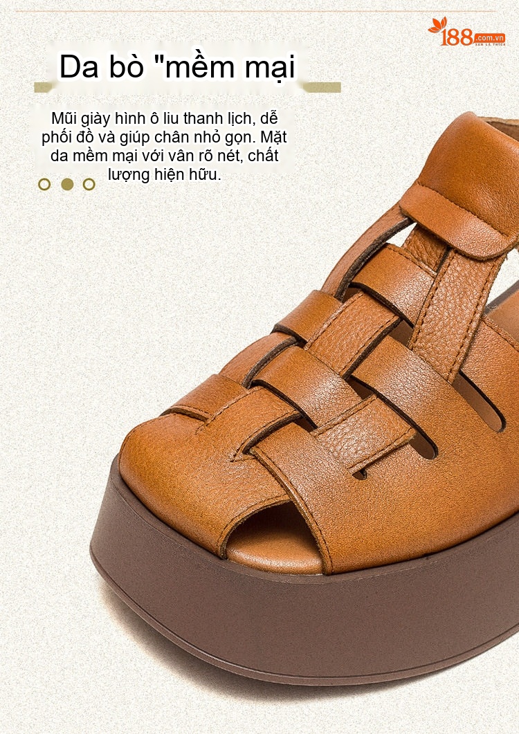 Dép Sandal Nữ Da Mờ Quai Hậu Đế Xuồng Đế Cao 5cm - 6cm Màu Nâu, Kem chi tiết 5