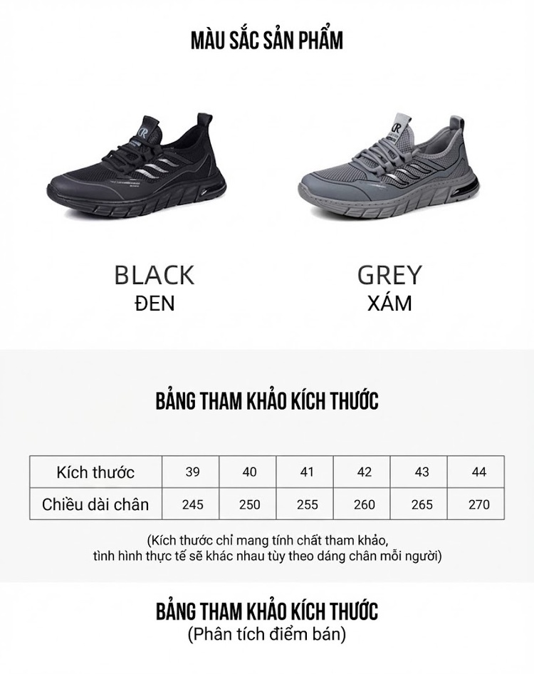 Giày Thể Thao Nam Vải Lưới Thoáng Khí Chiều Cao Đế Khoảng 3cm Màu Đen, Xám chi tiết 7