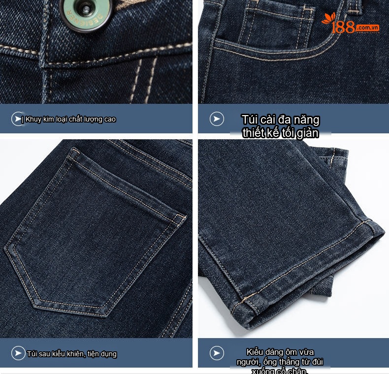 Quần Jean Nam Cotton Co Giãn Thoải Mái Dáng Ôm Vừa Vặn Màu Xanh Xám, Đen Xám chi tiết 12