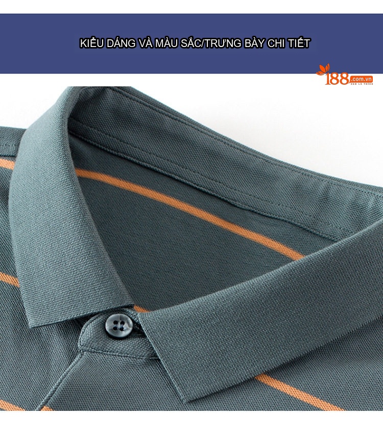 Áo Thun Polo Nam Cotton Kẻ Sọc Cổ Bẻ Chống Nhăn Màu Xám, Xanh, Navy chi tiết 19