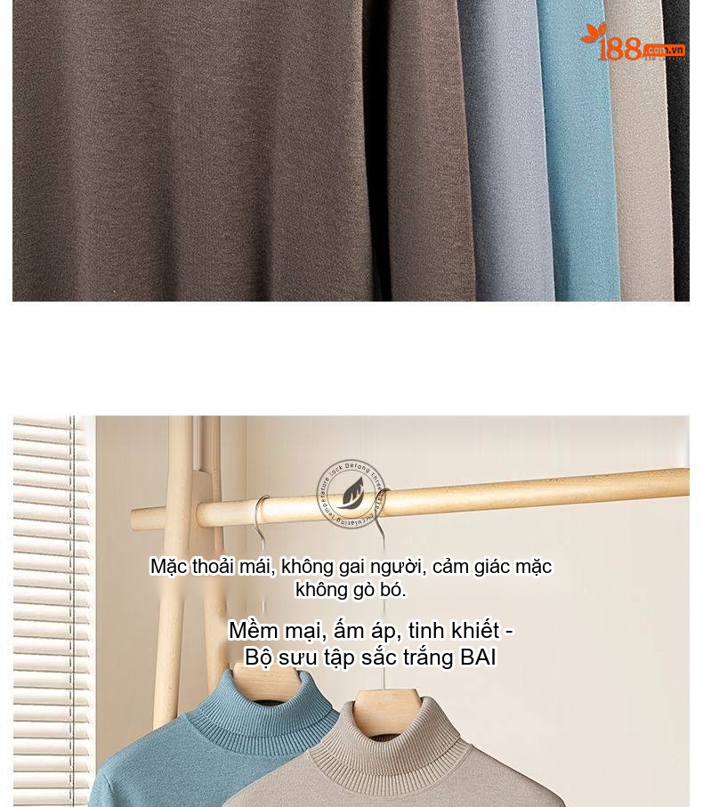 Áo Len Cổ Lọ Nam Dệt Kim Giữ Ấm Dày Dặn Màu Xanh Lam, Xanh Navy, Đỏ Rượu Vang, Kem... chi tiết 8
