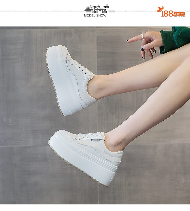 Giày Sneaker Nữ Vải Dệt Đế Dày Chiều Cao Đế Khoảng 8cm Màu Hồng, Trắng, Xám chi tiết 12