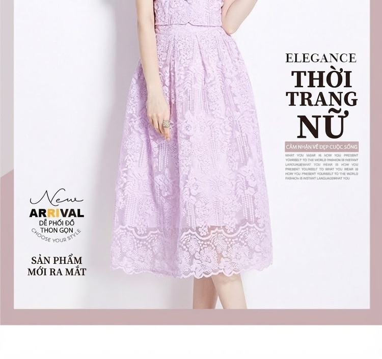 Set Áo Ren Tay Bồng Cổ Tròn Và Chân Váy Xòe Lưới Nữ chi tiết 2