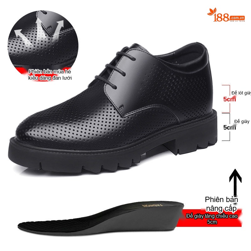 Giày Tây Buộc Dây Nam Da Bò Chiều Cao Đế 8cm Phong Cách Anh Quốc Màu Đen