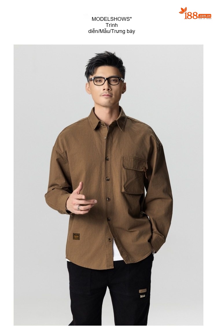 Áo Sơ Mi Nam Cotton Dáng Rộng Phong Cách Retro Màu Xanh Rêu, Nâu, Đen chi tiết 10