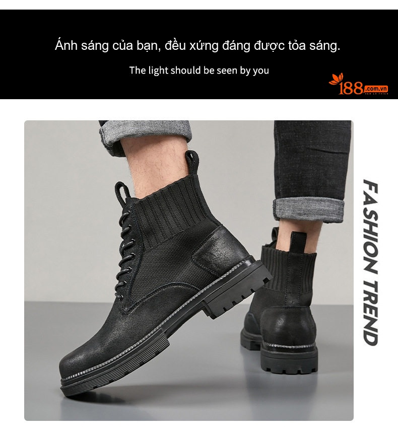 Giày Boot Martin Nam Cổ Cao Phong Cách Anh Quốc Đế Dày chi tiết 7