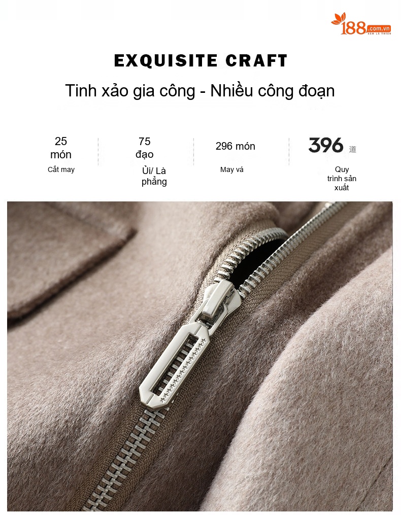 Áo Khoác Dạ Nam Dáng Dài Vừa Có Mũ Hai Mặt 100% Lông Cừu Màu Be, Đen chi tiết 3