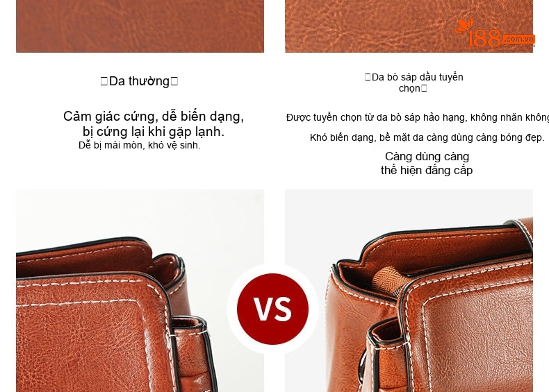 Túi Đeo Chéo Nữ Da Thật Dung Tích Lớn Thiết Kế Tối Giản Màu Nâu, Đen chi tiết 4