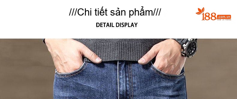 Quần Jean Nam Dáng Ôm Vừa, Ống Đứng, Co Giãn, Phong Cách Lịch Lãm Màu Xanh Denim chi tiết 19