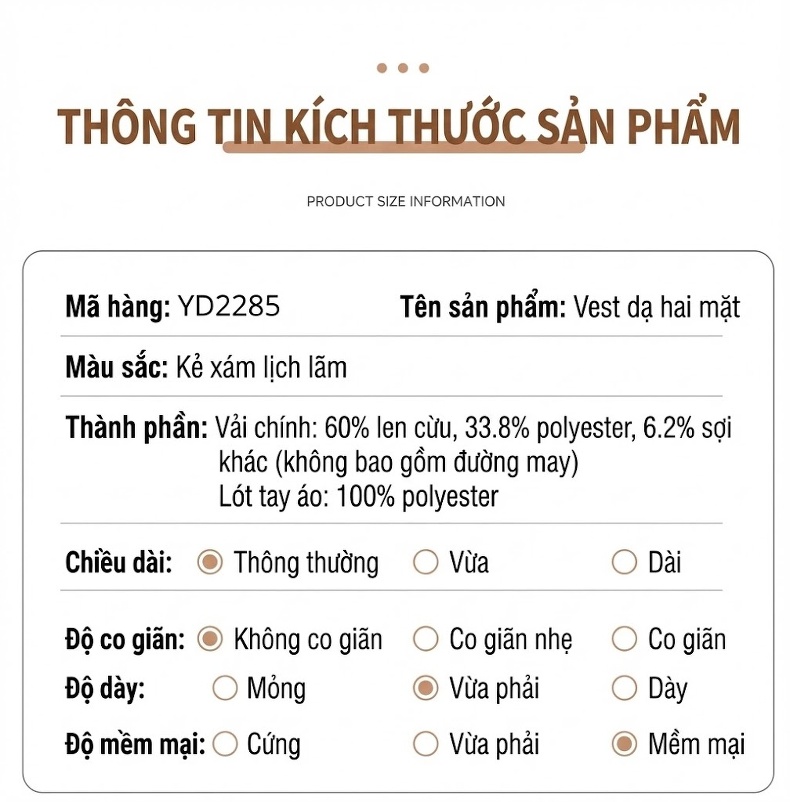 Áo Vest Nam Lông Cừu Hai Mặt Kẻ Ôm Dáng Thu Đông Dày Dặn Màu Xám chi tiết 18