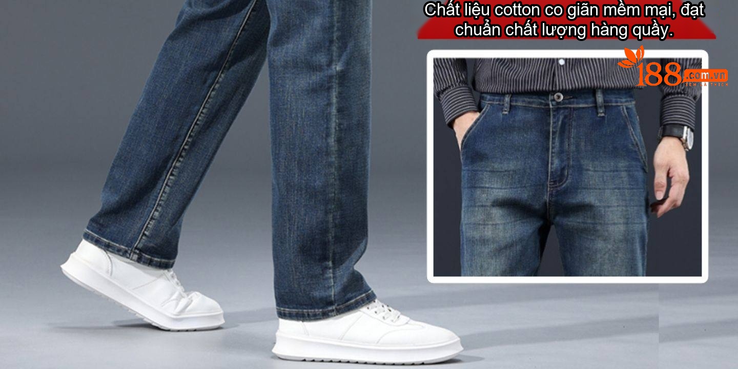 Quần Jean Nam Ống Đứng Rộng Thoải Mái Phong Cách Trung Niên Màu Xanh Dương