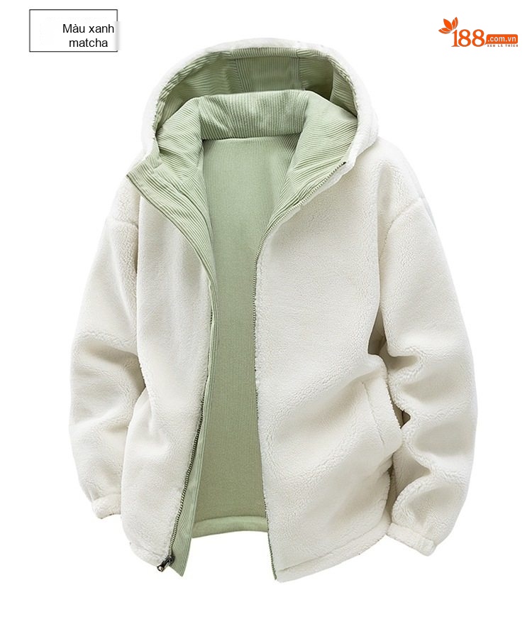 Áo Khoác Cotton Lót Lông Cừu Non Có Mũ Trùm Đầu Dáng Rộng Nam Nữ Màu Đen, Xanh, Tím, Kem... chi tiết 19