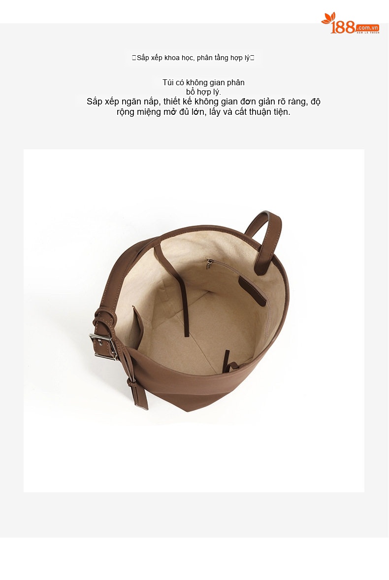 Túi Xách Tay/Đeo Vai Nữ Da Bò Mềm Kiểu Bucket Retro Công Sở Dung Tích Lớn Màu Nâu chi tiết 7