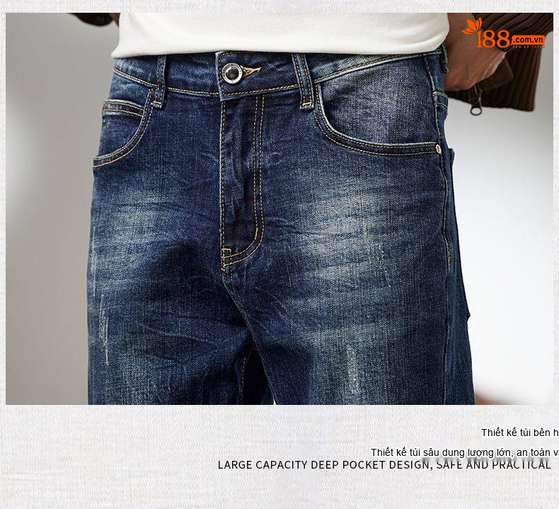 Quần Jean Nam Cotton Dáng Ôm Vừa Vặn Màu Xanh Denim chi tiết 11