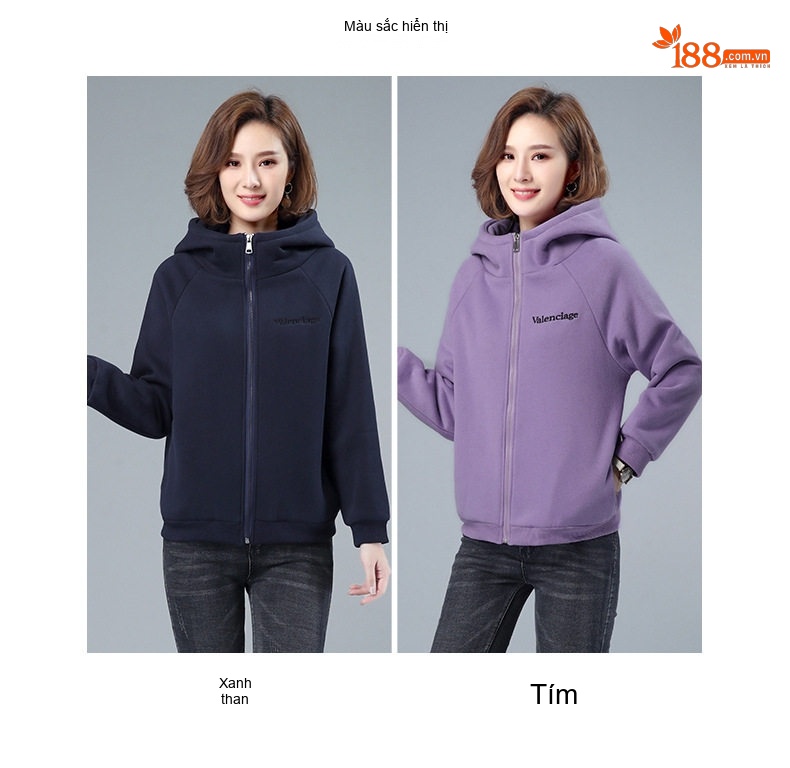 Áo Khoác Nữ Dệt Kim Lót Lông Dày Dặn Có Mũ Trùm Đầu Dáng Rộng Màu Tím, Xanh Navy chi tiết 14