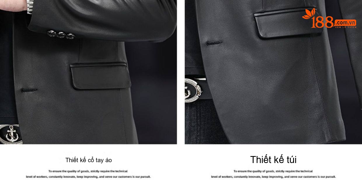 Áo Khoác Blazer Nam Da Cừu Thiết Kế Dáng Ôm Phong Cách Business Casual Màu Đen chi tiết 6