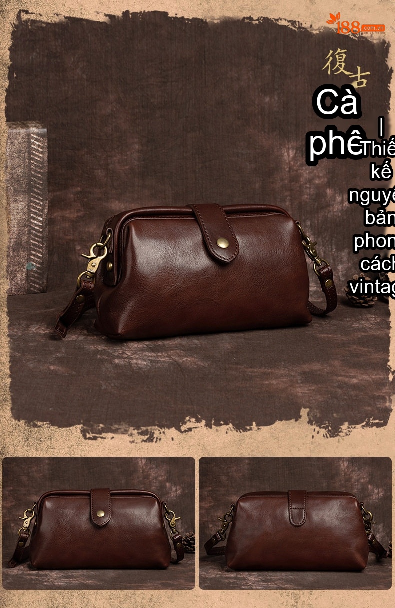 Túi Đeo Chéo Nữ Da Bò Thủ Công Vintage Dáng Nhỏ Màu Nâu, Đỏ chi tiết 7
