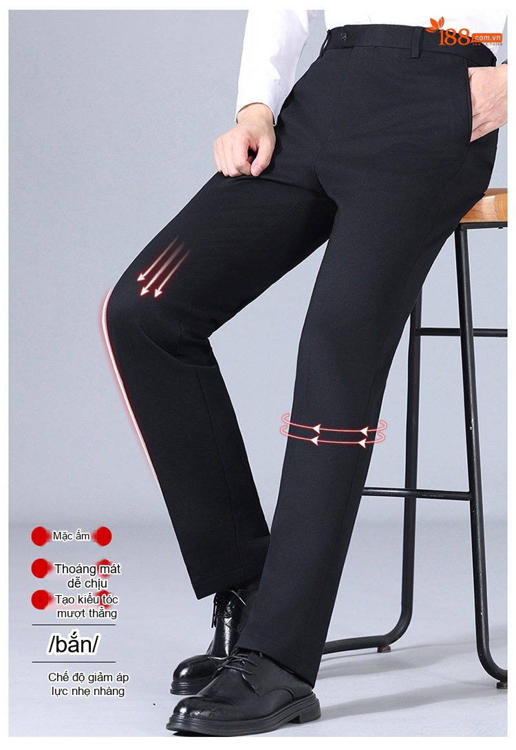 Quần Tây Nam Ống Đứng Vải Wool Dày Dặn Chống Nhăn Co Giãn Không Ly Màu Đen chi tiết 16