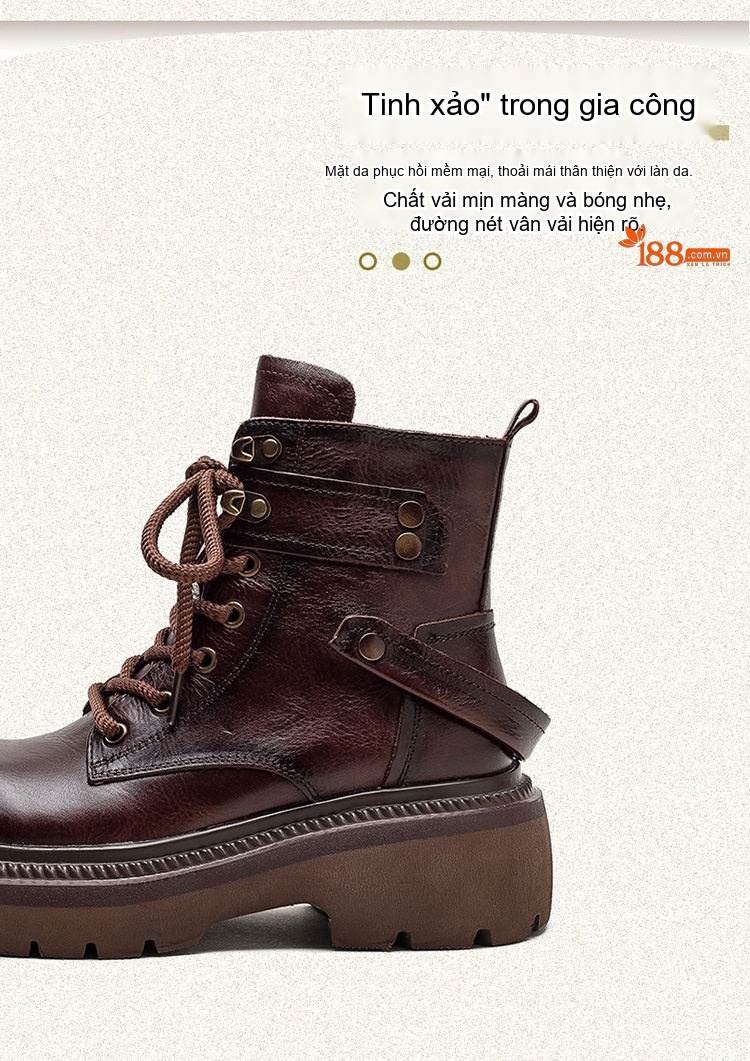Boot Nữ Cổ Ngắn Da Bò Phong Cách Anh Quốc Chiều Cao Đế Khoảng 5cm Màu Đen, Nâu chi tiết 3