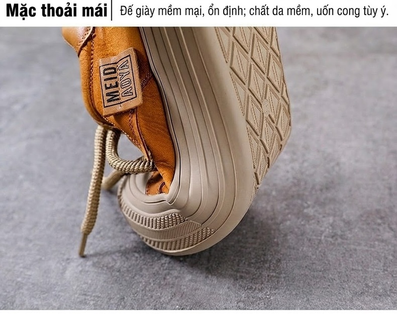 Giày Cao Cổ Nữ Da Bò Đế Bánh Mì Chiều Cao Đế Khoảng 4cm Màu Vàng, Nâu, Đỏ chi tiết 10