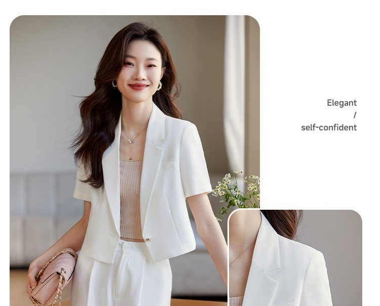 Áo Blazer Nữ Tay Ngắn Dáng Croptop Phong Cách Công Sở Màu Be, Đen, Trắng chi tiết 12