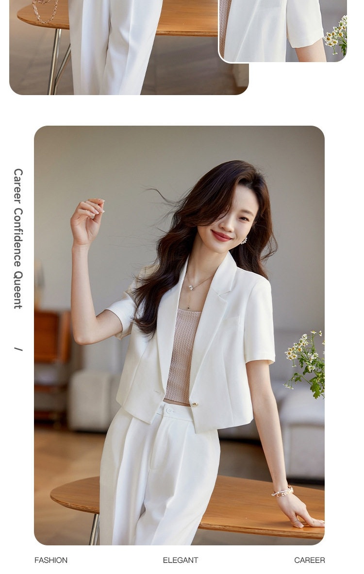 Áo Blazer Nữ Tay Ngắn Dáng Croptop Phong Cách Công Sở Màu Be, Đen, Trắng chi tiết 13