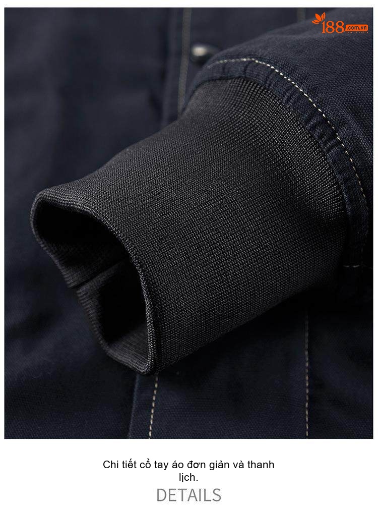 Áo Khoác Cotton Nam Lót Lông Có Mũ Trùm Đầu Dáng Rộng Màu Xanh Rêu, Xanh Navy chi tiết 18
