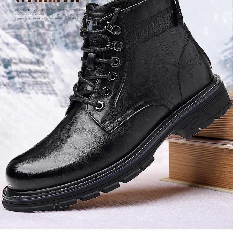 Boot Martin Nam Cao Cổ Da Bóng Chiều Cao Đế Khoảng 3cm Màu Đen, Nâu chi tiết 3