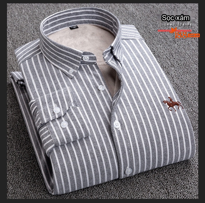 Áo Sơ Mi Dài Tay Nam Cotton Oxford Lót Lông Dày Dặn Giữ Ấm Màu Trắng, Hồng, Xanh Dương, Xám... chi tiết 14