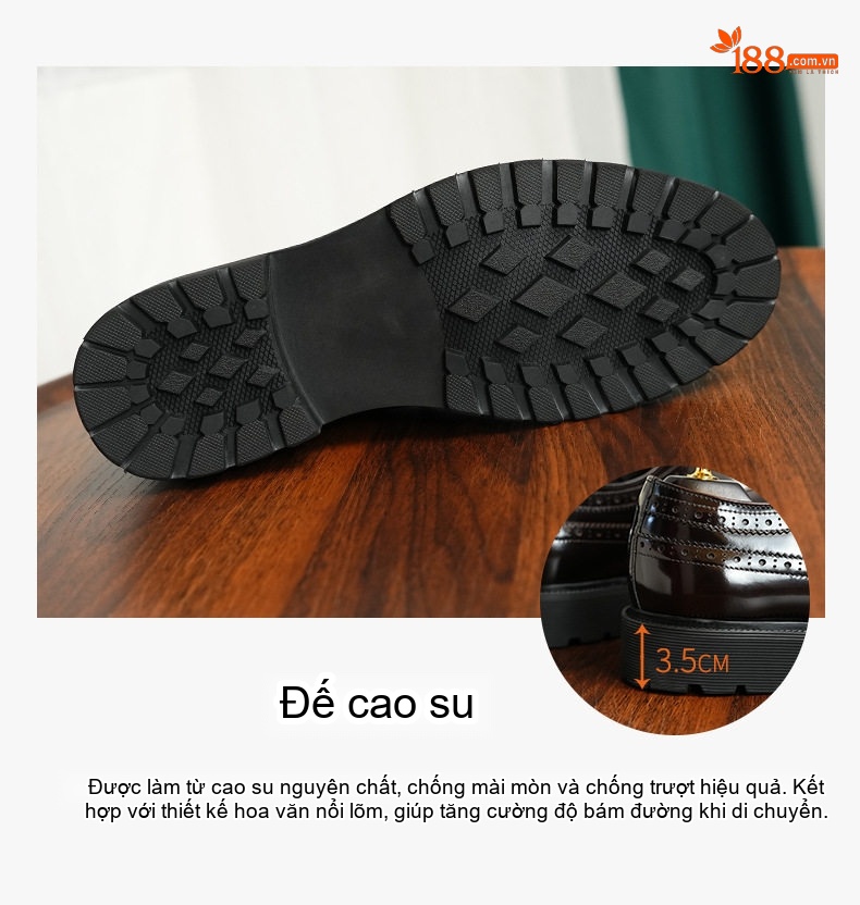 Giày Tây Buộc Dây Nam Da Bóng Đế Dày Chiều Cao Đế Khoảng 3cm Phong Cách Anh Quốc Màu Đen, Nâu chi tiết 7