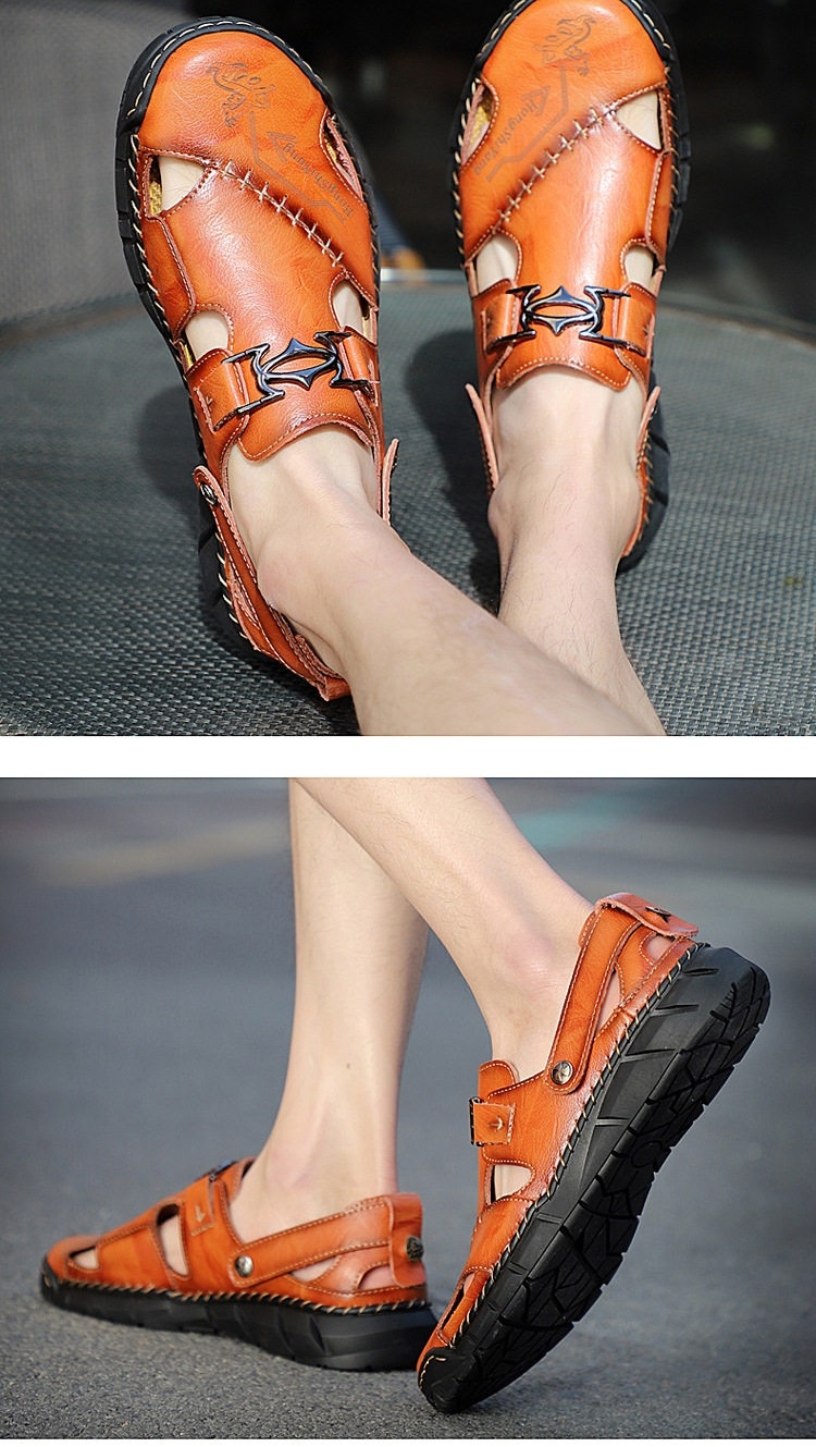 Sandal Nam Da Thật Xỏ Ngón Thoáng Khí Chiều Cao Đế Khoảng 3cm Màu Nâu, Đen chi tiết 23