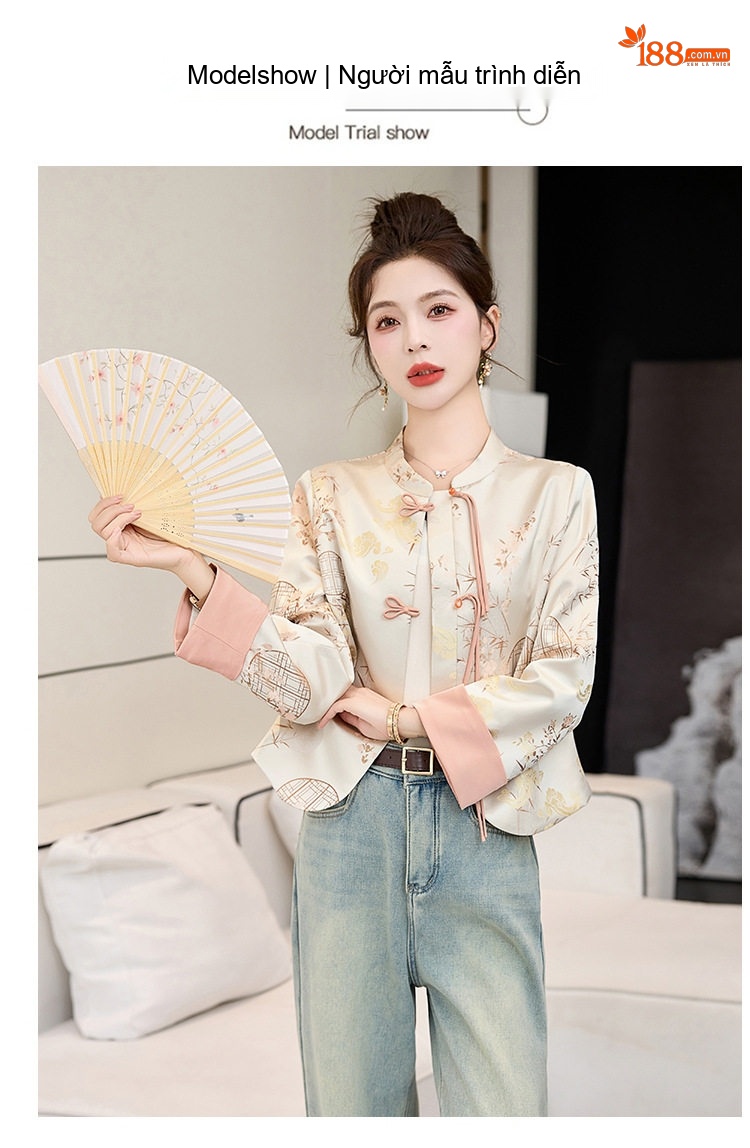 Áo Khoác Nữ Trung Hoa Tân Thời In Hoa Văn Cài Khuy Phong Cách Retro chi tiết 14